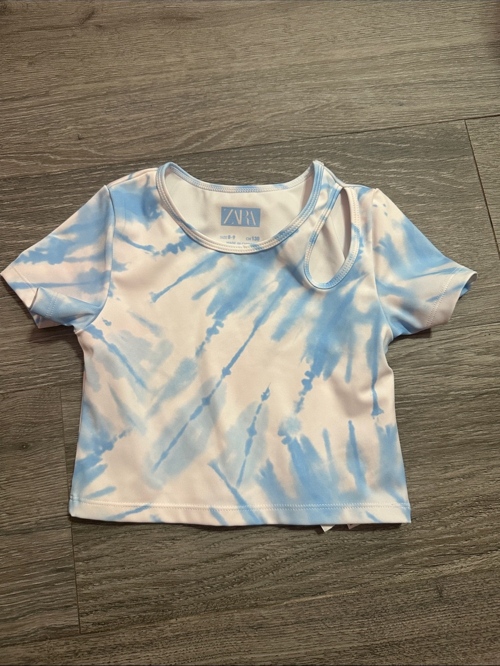 ZARA White and Light Blue Tie-Dye Short Sleeve Tee